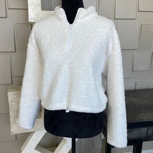 LA Hearts Sherpa jacket top shirt off white cropped long sleeve Size Medium